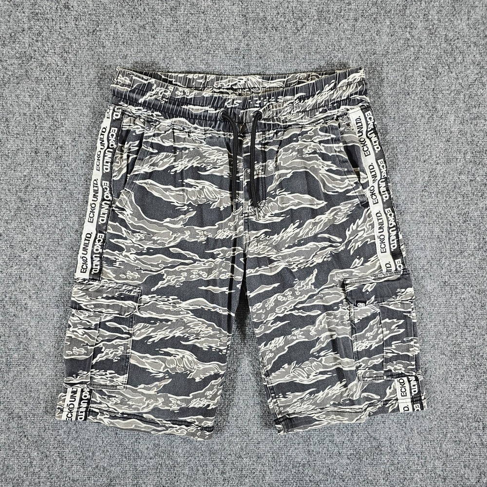 Y2K Ecko Unltd Camo Print Relaxed Shorts Gray Men's Measured Size 28x11 Summer